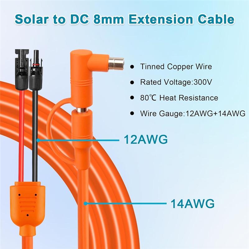 SHGO-Solar Panel Extension Cord, 2M DC 8Mm Adapter Cable With Solar Connector To DC7909/8020 Male Plug, Tinned Copper Wire