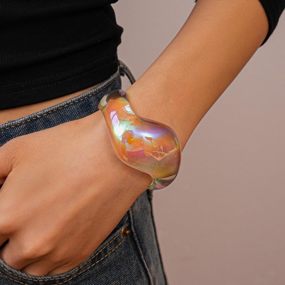 Colorful Wide Cuff Bangle Geometric Transparent Opening Bangle Jewelry Resin Bracelet  Women