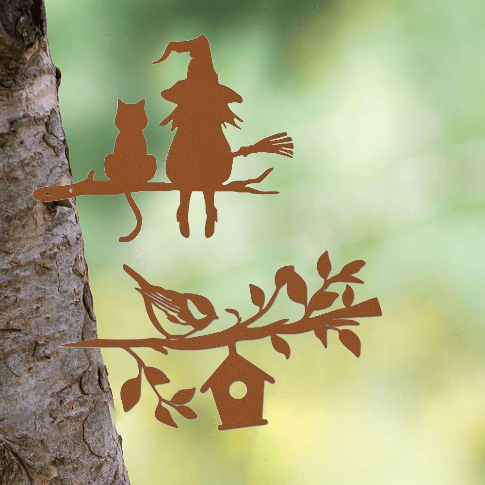 Metal Witch Cat Garden Art Iron Decor Statue 22x27