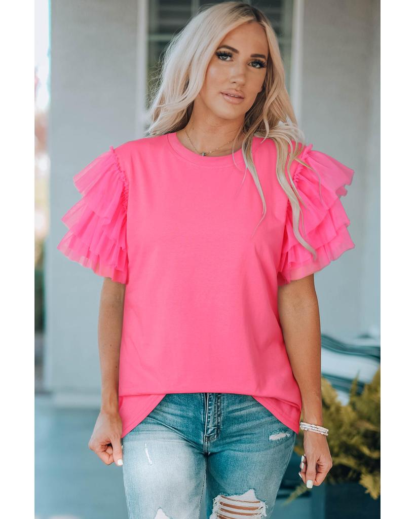 Azura Exchange Ruffled Tulle Sleeve Top