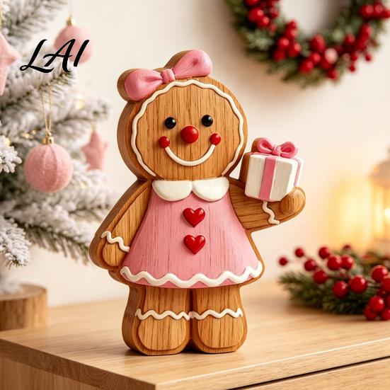 Rustic Xmas Shelf Sitters Christmas Gingerbread Man Ornament Hand Painted Vintage Wooden Tabletop Durable Wood Figurines Figurine Holiday Decor for