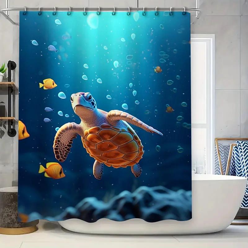 

3D Ocean Turtle Fish Bath Shower Curtain Waterproof Decoration Home Decor 180X240Cm 90x180cm