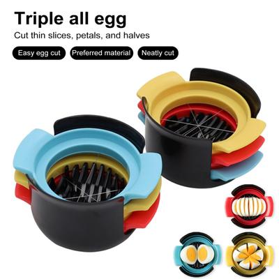 Tagliauova 3-in-1 in acciaio inossidabile Multifunzione Fragola Funghi Sandwich Insalata Uova Sode Taglia Dadi Strumento da Taglio Gadget da Cucina