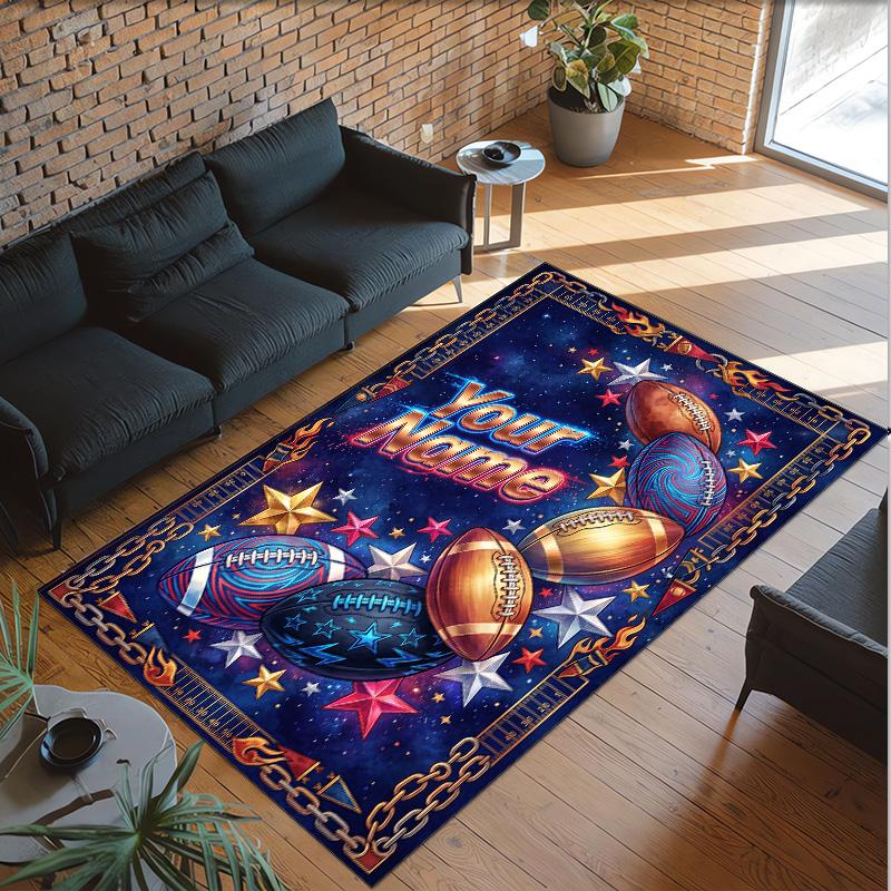 Soccer Theme Crystal Velvet Floor Rug Personalized Custom Name Text Warm Carpet Home Decoration