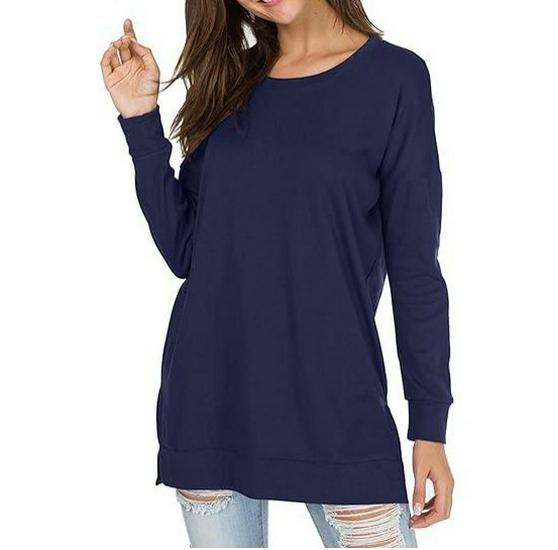 Versatile Long-Sleeve Solid Color Crew Neck Casual Top for Women