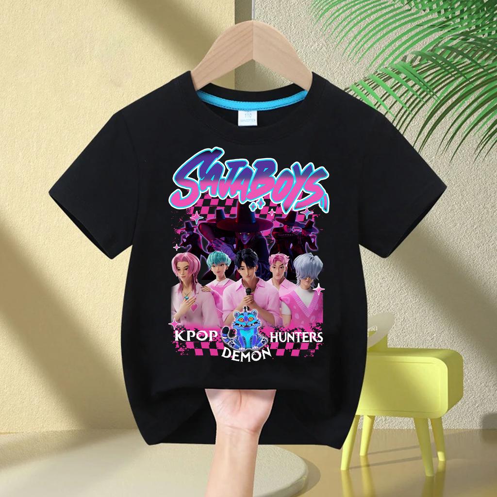 2025 New KPop Demon Hunter Saja Cartoon Boy Round Neck Printed Fashion Casual Kids T-Shirt