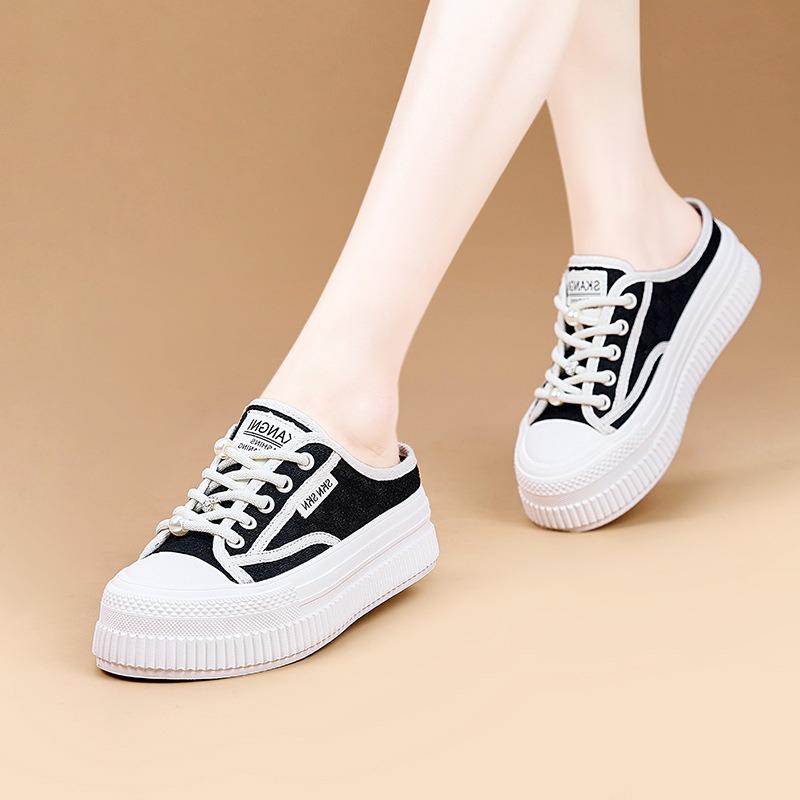 Platform white shoes women's summer new breathable half slippers women's versatile sports and leisure shoes