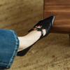 Fashion 2025 Spring Women Pumps Genuine Leather Women Shoes Pointed Toe Black Buckle Strap Mary Janes Shoes Ladies Shoes