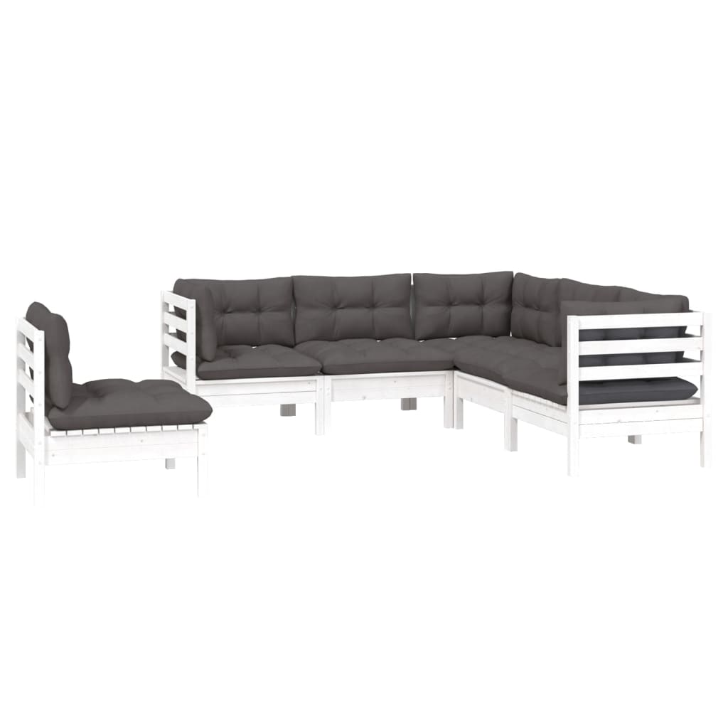 Vidaxl 5-Cz. Garden Lounge Set, Cushions, White Pine