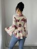 French Floral Asymmetrical Hem Mesh Shirt - Elegant, Sexy, Casual Vacation Top