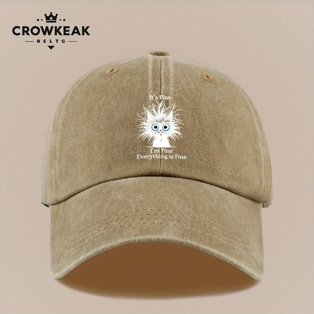 pc Everything is Fine Fried Cat Pattern Distressed Vintage Print Baseball Cap Sun Hat Comfortable Breathable Lightweight Trucke