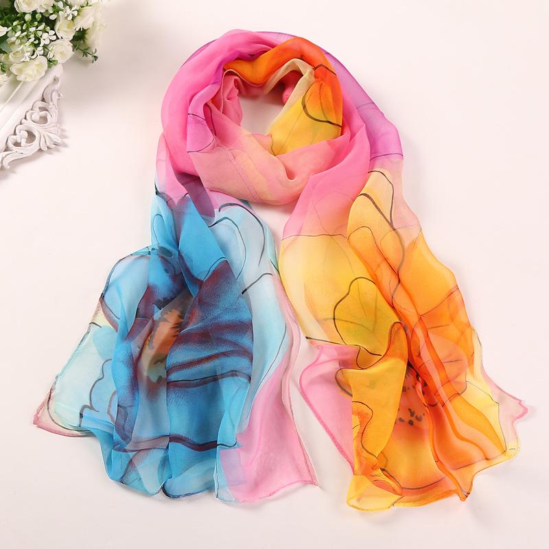 

Floral Soft Thin Georgette Chiffon Scarf For Women – Lightweight Spider Lily Print Shawl Elegant Long Wrap For Summer & Beach One Size