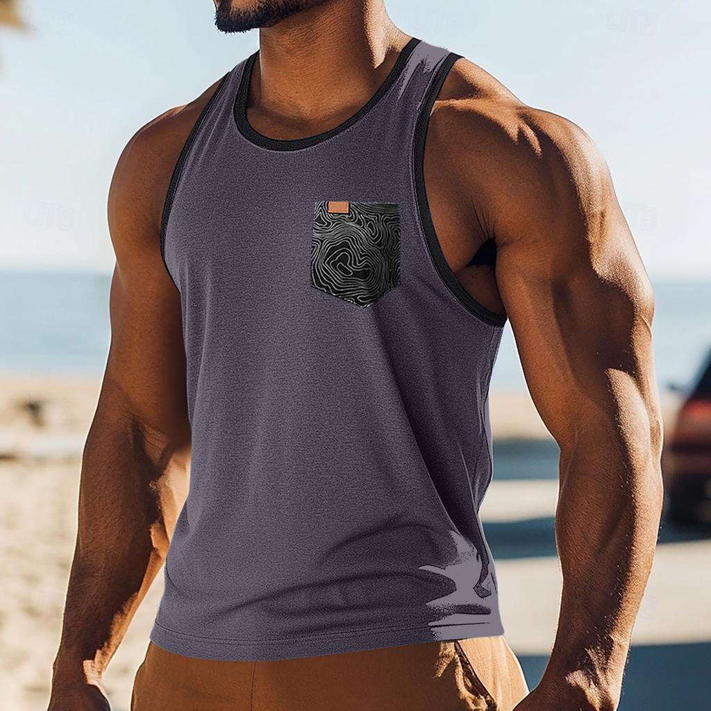 Men's Sport Sleeveless T-shirt Breathable Slim Undershirt Pocket Top Vest