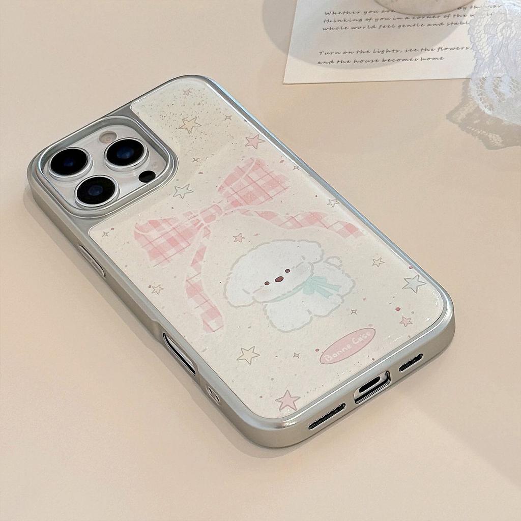 Etui w stylu Instagram z kokardką dla szczeniaka na IPhone 17, 16 Pro Max, IPhone 15, brokat z żywicy epoksydowej, 17mm Twardy Huawei