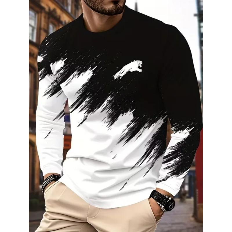 Men's Casual Daily Long-sleeved T-shirt, with Fashionable Printed Design, a Comfortable and Casual Top That Can Be Machine Washed