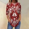 Women's Christmas Print Three-Quarter Sleeve Neck T-Shirt Top