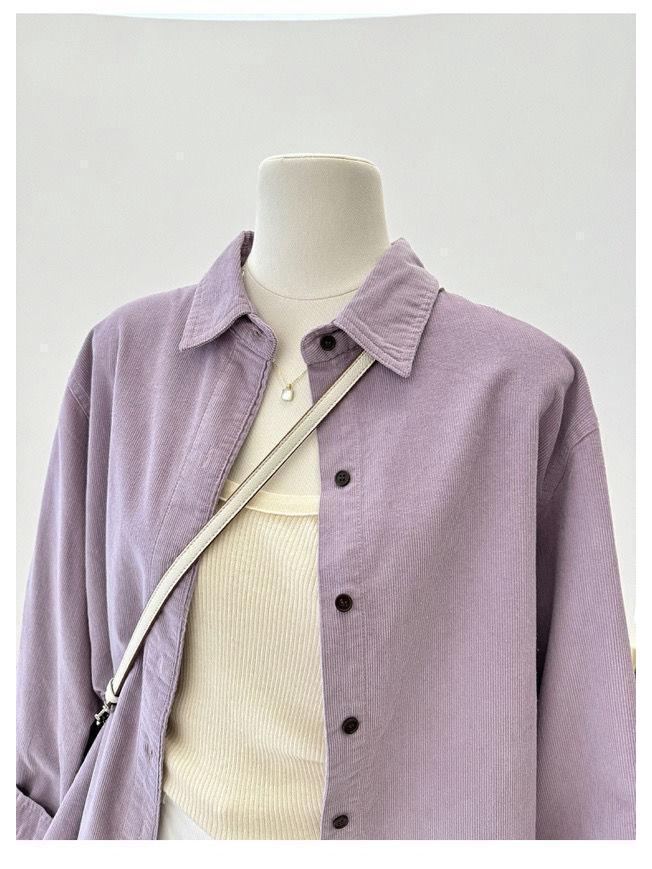 Women's Corduroy Shirt - Loose, Long Sleeve, Versatile Cardigan Jacket for Autumn 2025