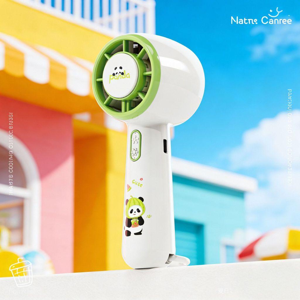 Panda Handheld Fan With Usb Rechargeable Battery For Kids And Students