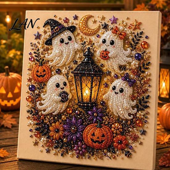 Artistic Halloween Holiday Crafts Ghost Faux Pearl Art DIY Kit, Spooky 3D Bead Cool Pattern Kits Painting Crafts, Gothic Wall for Adults Beginners