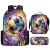 3Pcs/Set Cartoon Casual Fashion Soccer School Bags for Boy Girls Flat Surface Football Pattern Book Bags Sets Backpacks Children's Birthday Gift