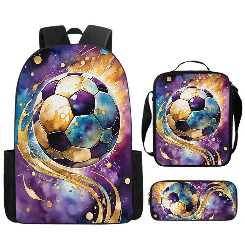 3Pcs/Set Cartoon Casual Fashion Soccer School Bags for Boy Girls Flat Surface Football Pattern Book Bags Sets Backpacks Children's Birthday Gift