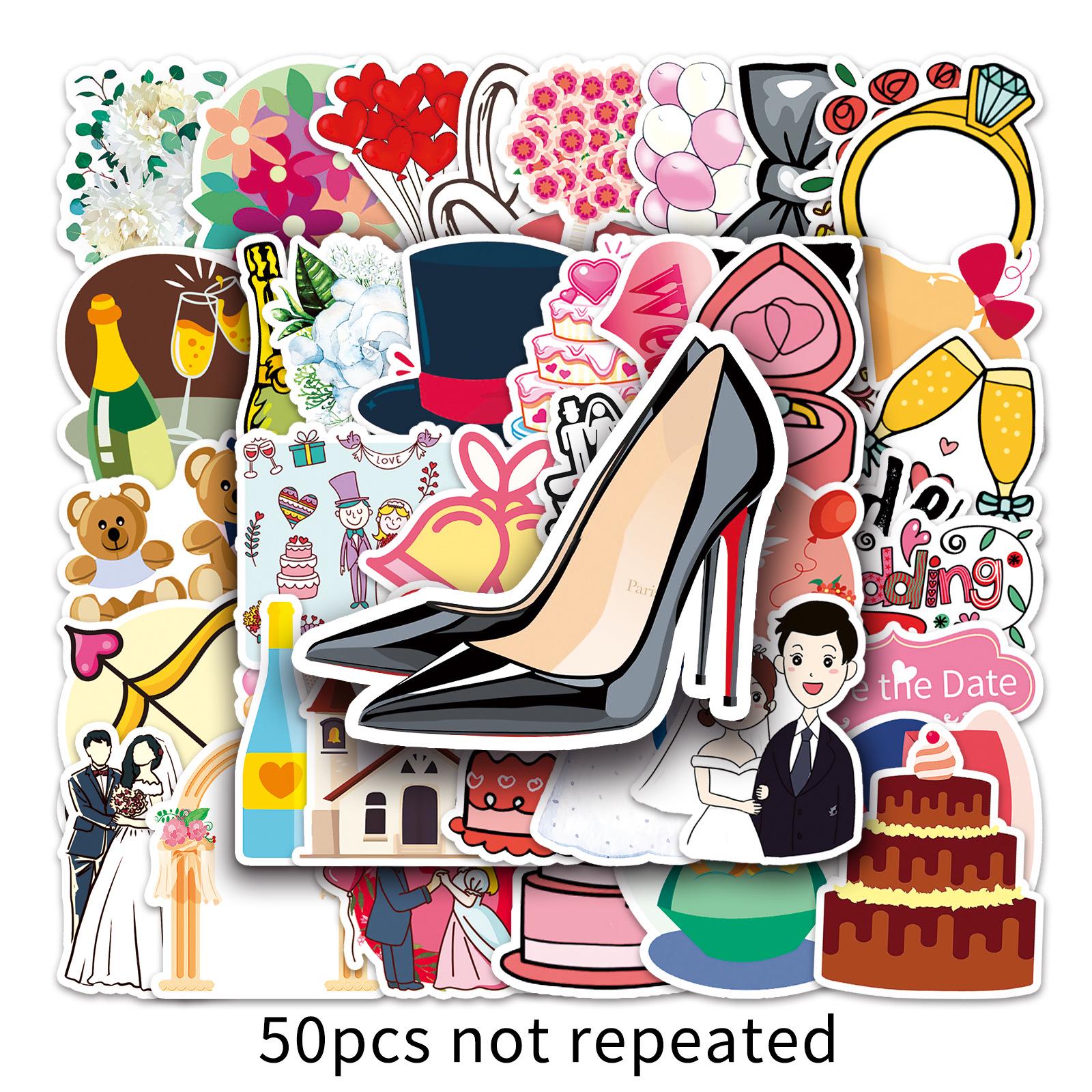 50-Pack Korean Wedding Cartoon Graffiti Stickers - Waterproof for Journals, DIY, Skateboards, and Luggage.