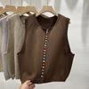 Damen Frühling/Sommer Stil: Locker geschnittenes, schlankmachendes und jugendlich aussehendes Cardigan-Tanktop mit bunten Knöpfen und Rundhalsausschnitt