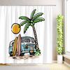 Tropical Palm Tree Travel Camping Car Shower Curtains Summer Ocean Surfboard Beach Camper RV Flamingo Bathroom Decor with Hooks