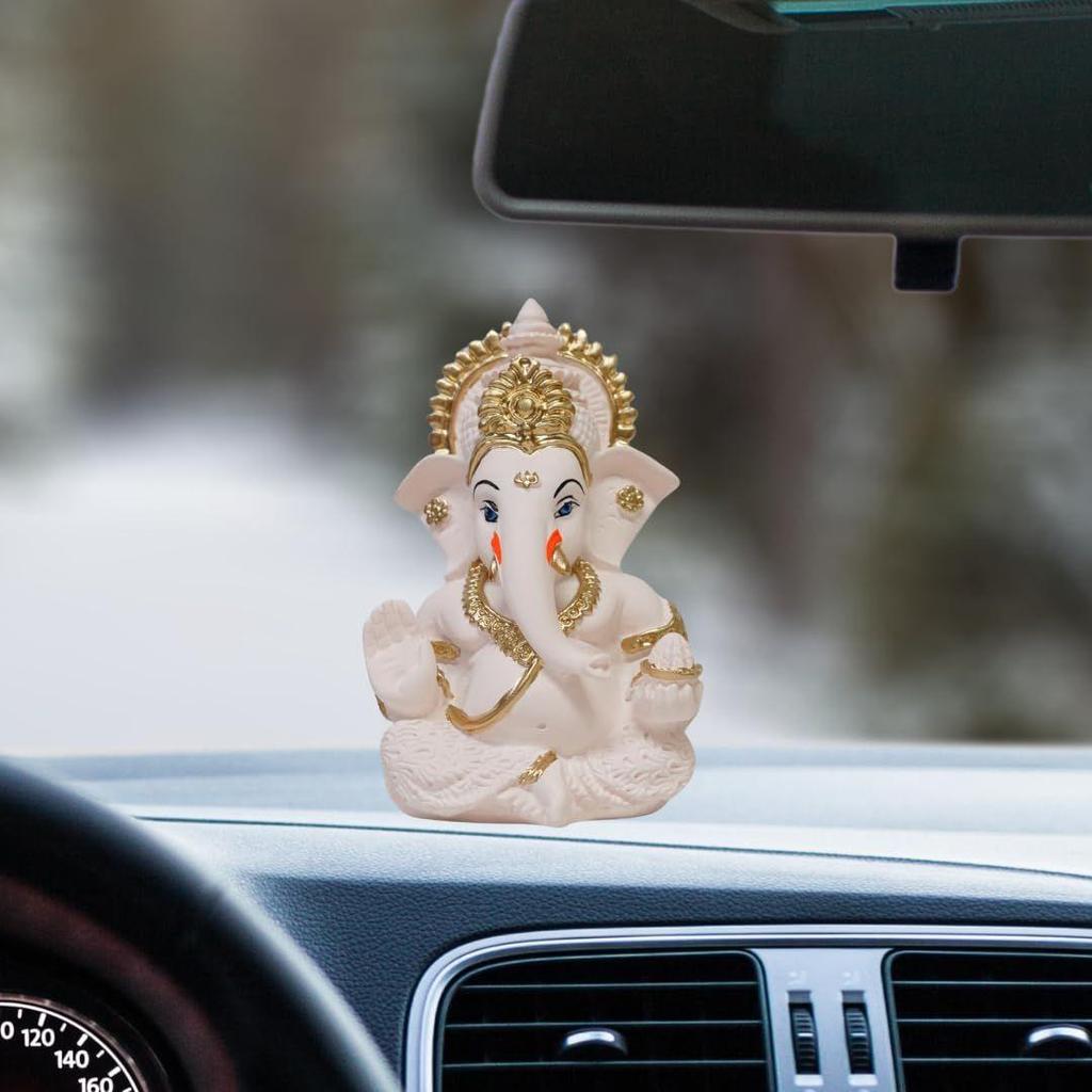 Ceramic Ganesha Ivory Peach with Gold Jewelry Finish | Vinayaka Murti for Home Decor | Ganpati for Car Dashboard