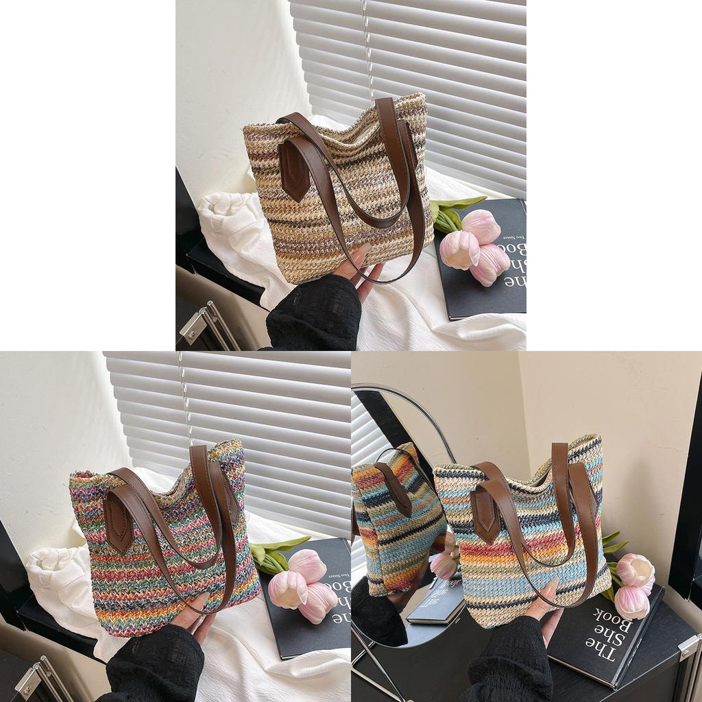 Street Style Woven Shoulder Bag With Causal Design And Large Capacity For Beach Trips