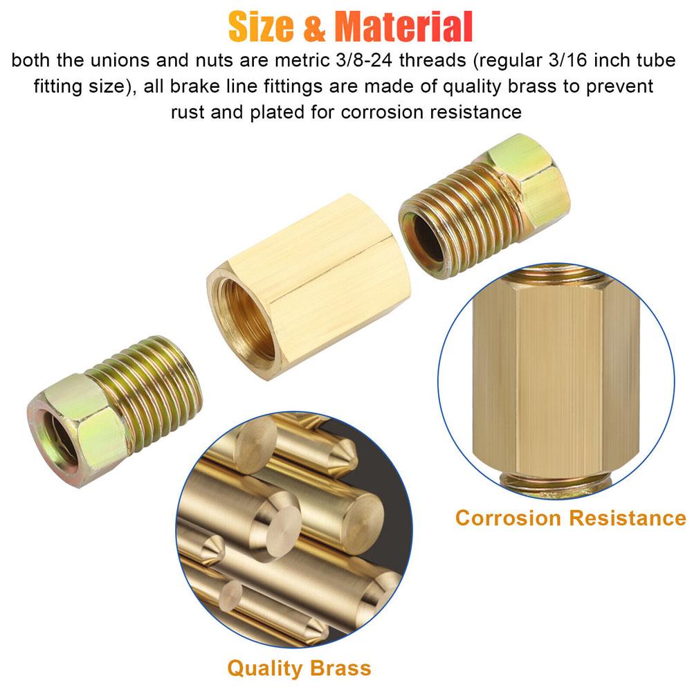 4 Sets 3/16" Brake Line Connector 3/8-24 Threaded Brake Line Fittings & Brass Unions Brake Line Tool Car Accessories
