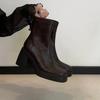 Autumn Winter Platform Thick Heels Woman Ankle Boots Concise Back Zippers Party Dress Shoes Modern Short Botas Para Mujer
