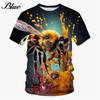 Summer Round Neck 3D Honeybee Pattern Print Top Fashionable Casual Short Sleeved Men's T-shirts