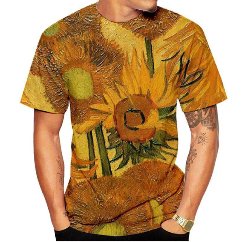 Van Gogh Art T-shirt Flower 3D Printing Men's and Women's Street Wear Short Sleeve T-shirt Clothing