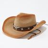 European and American new western denim straw hat women's French vacation sunscreen hat outdoor camping shading weaving