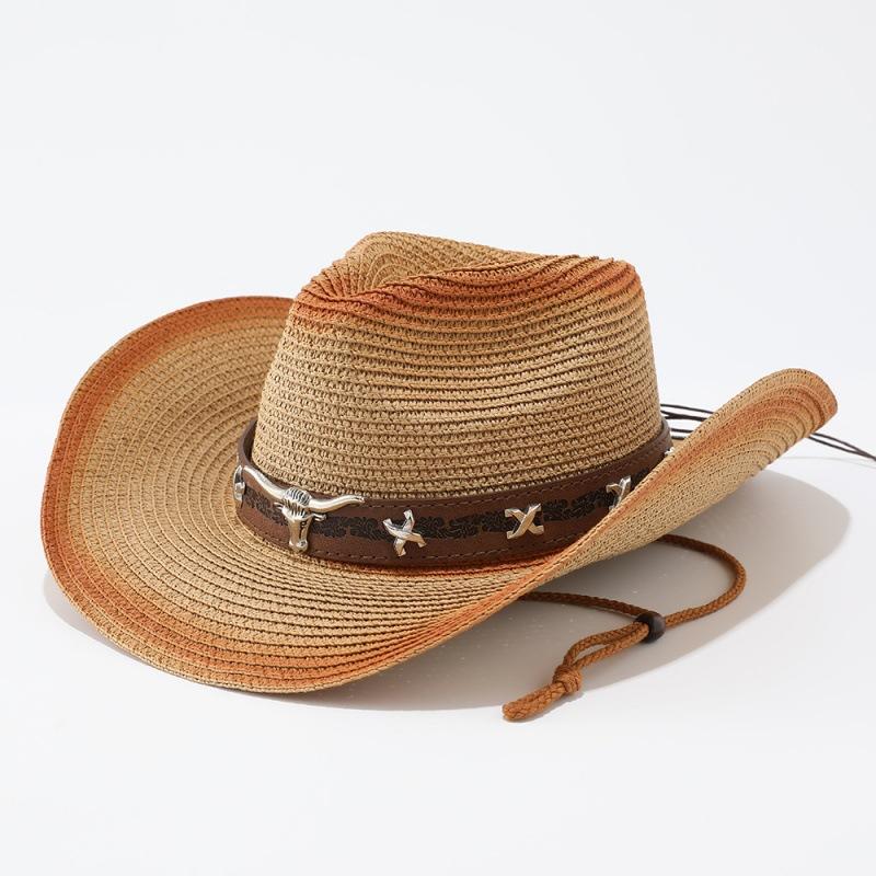 European and American new western denim straw hat women's French vacation sunscreen hat outdoor camping shading weaving