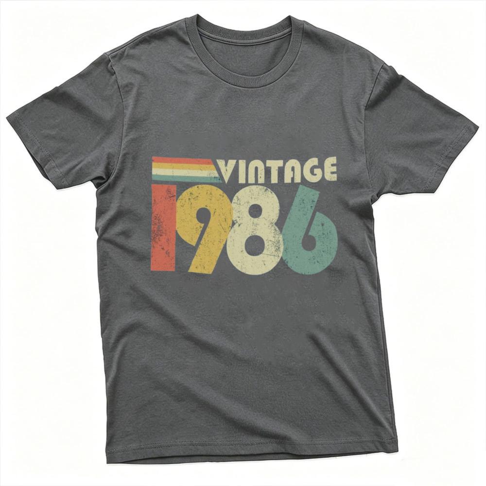 Vintage 1986 Print T-Shirt Lässig Rundhals Kurzarm Baumwolle Oberteile Retro 80er Jahre Stil Grafik-T-Shirt Streetwear Kleidung