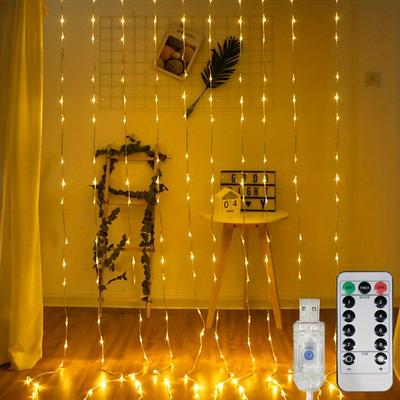 USB-betriebenes LED-Lichtervorhang mit Fernbedienung – 600/300 Stück LED-Lichterketten für Weihnachten, Halloween, Hochzeit, Party, Wanddekoration.