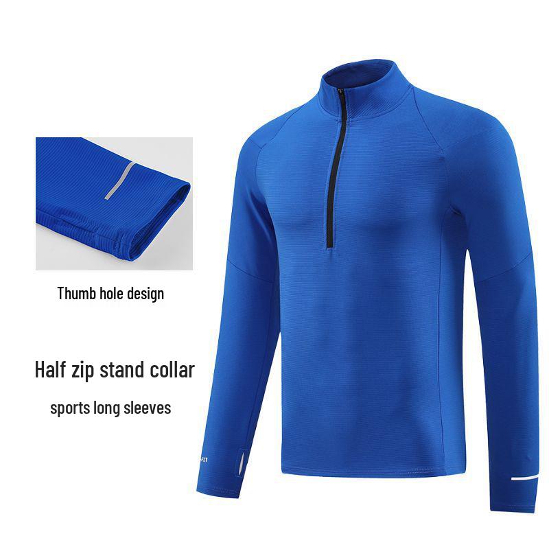 Men's Quick-Dry Half-Zip Sports Sweatshirt - Long Sleeve, Stretch, Stand Collar, for Autumn/Winter Running & Fitness.