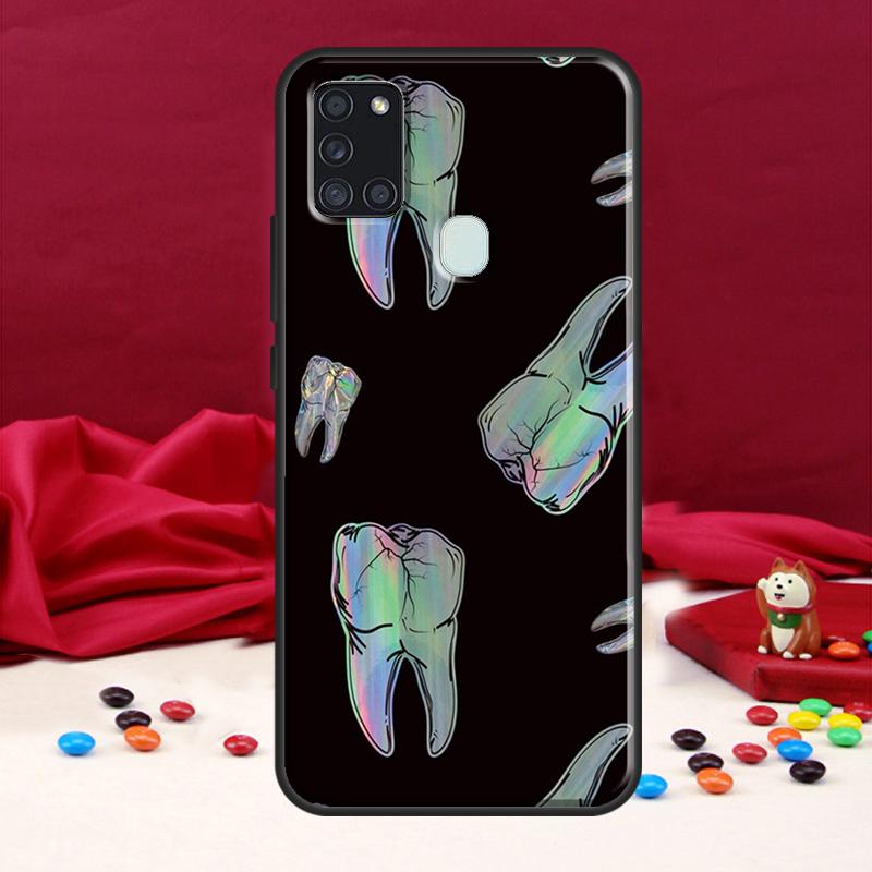 Zahnarzt Zahn Muster Hülle für Samsung Galaxy A34 A54 A14 A12 A22 A32 A52 A51 A71 A50 A53 A73 A13 Rückseite