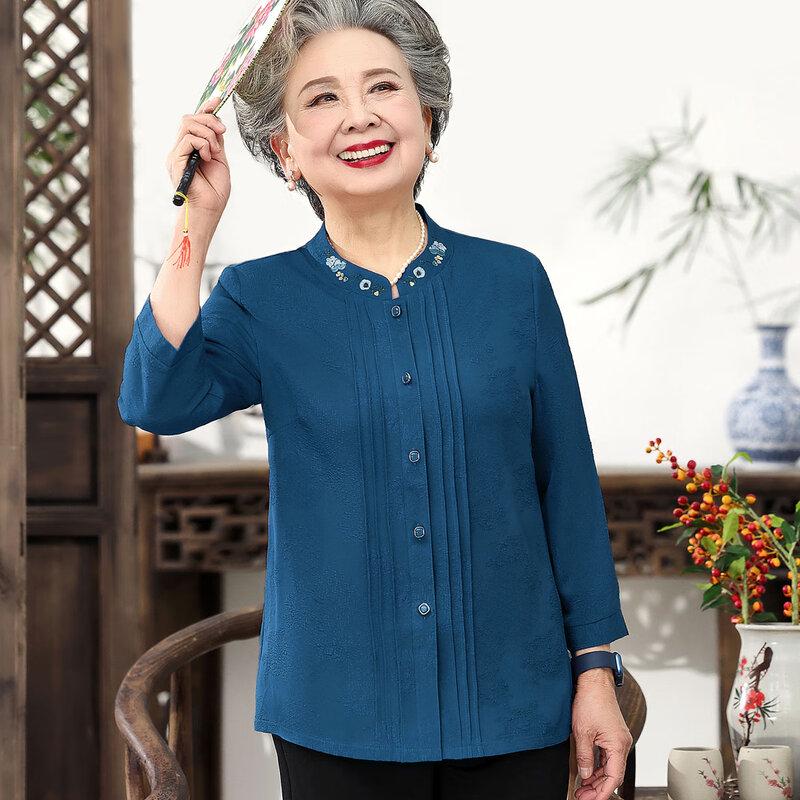 

Yuzhaolin Women s Embroidered Stand-Collar 3/4 Sleeve Summer Shirt 4XL