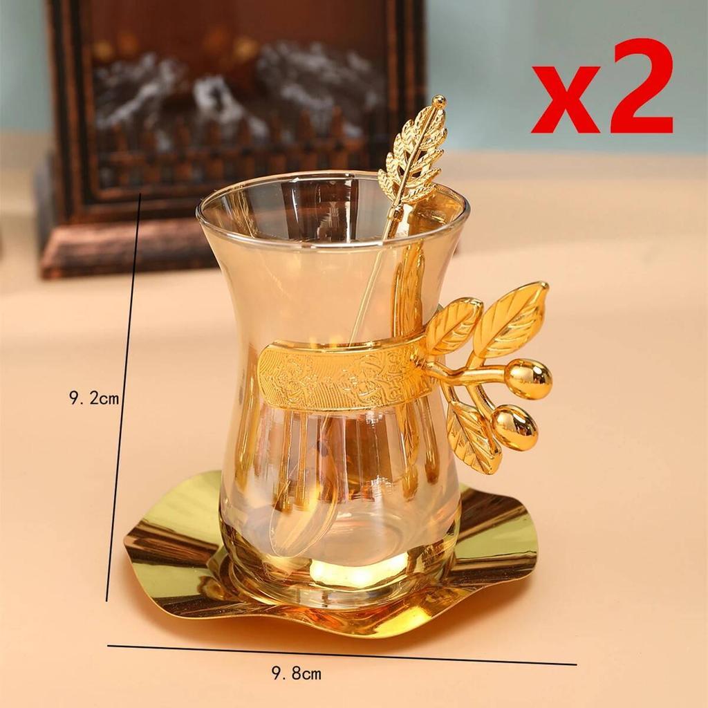 Türkische Kaffeeglas-Sets Luxuriöser Stil Goldene Kaffeetassen- und Tellerset Schwarze Teetasse Untertasse Teelöffel-Set Espressotasse Haushalts-Teetasse