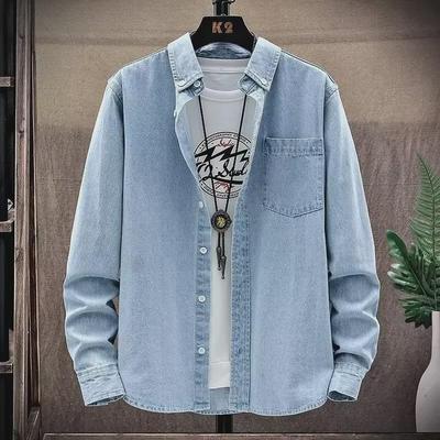 Giacca di jeans da uomo a maniche lunghe a tinta unita - Stile Hong Kong Primavera/Autunno 2024