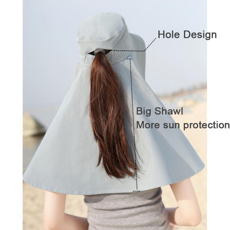 Women Large Brim Sun Hat New Bucket Cap with Neck Flap Full Protection Anti-UV Washable Beach Hats Ladies Panama Hat