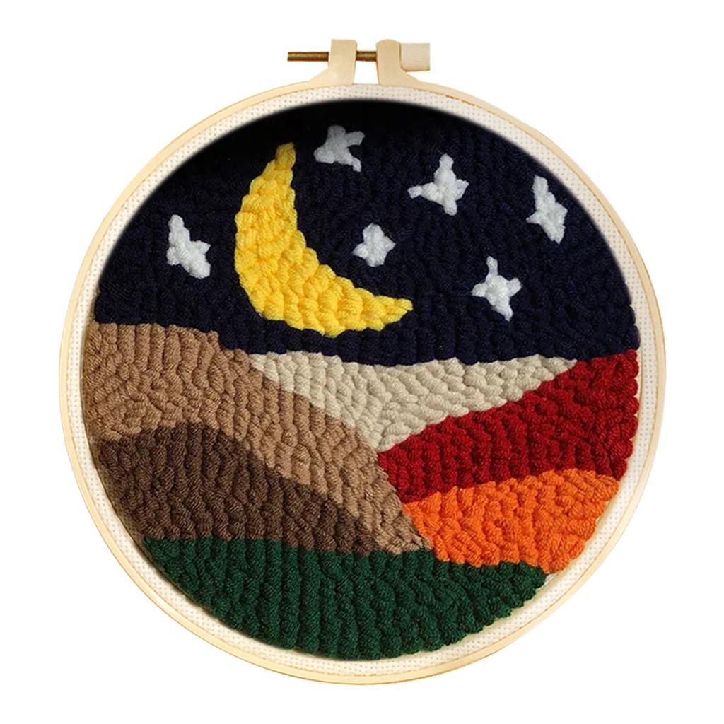 CHENISTORY Landschaft DIY Punch Needle Stickerei Starter-Sets Für Anfänger Sternennacht DIY Stickerei Set Garnmalerei Kunst