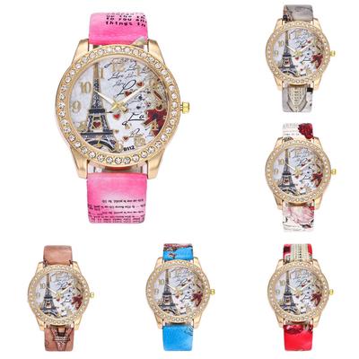 Vintage   Tower Women Fashion Watch Crystal Leather Quartz Wristwatch