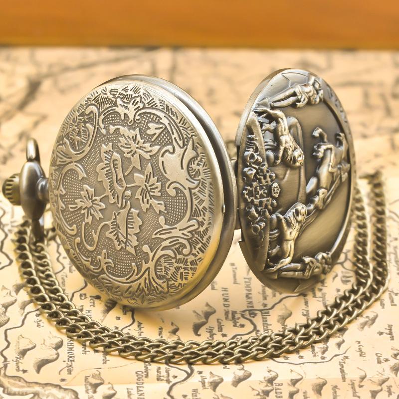 Classic Western Riding Cowboy Horse Quartz Pocket Watch Retro Men's Women's Necklace Pendant Gift