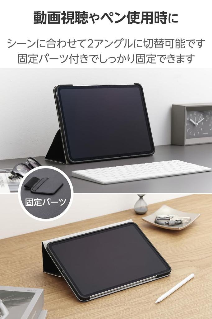 Elecom Husă Soft iPad Pro cu Două Moduri de Stand și Stylus Negru 11 inch (M4) Husă, Piele, Ușoară, Suport, (TB-A25PMPLF2BK)