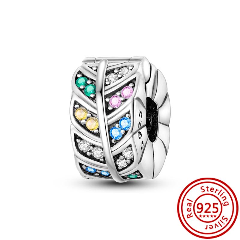 925 Sterlingsilber Sommerstil Kokospalme Grünes Blatt Anhänger Glänzender Clip-Bead Passend für Original Pantaro Charm Armband DIY Zirkon