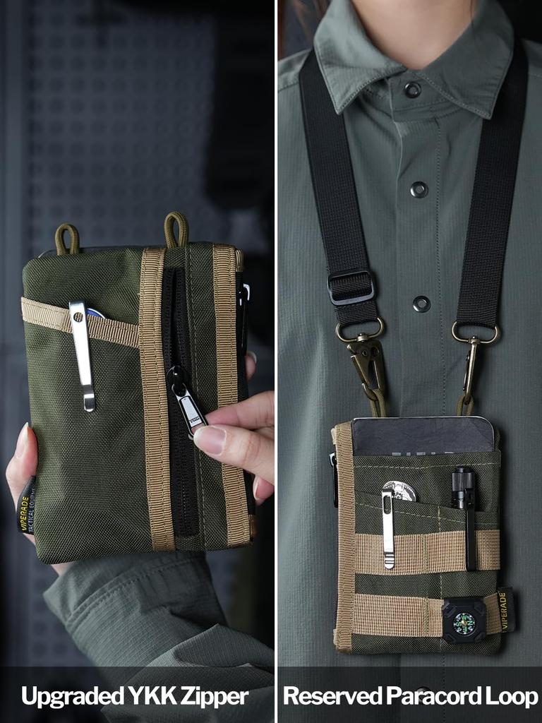 VIPERADE VE18N EDC Pocket EDC Organizer Pouch for 4 EDC Slots and 2 Zipper Pockets Multi Tool Pocket Slim EDC Wallet EDC Pocket Organizer Pouch for